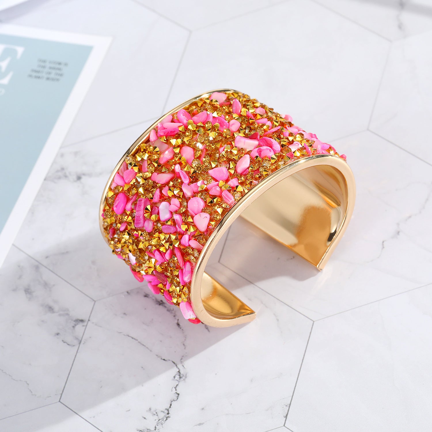 Brazalete de aleación ancha de grava multicolor